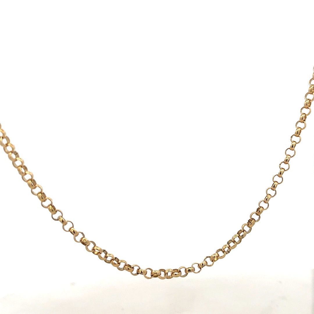 9ct yellow gold chain with a classic link design, unbranded jewelry accessory, shown on a plain background.