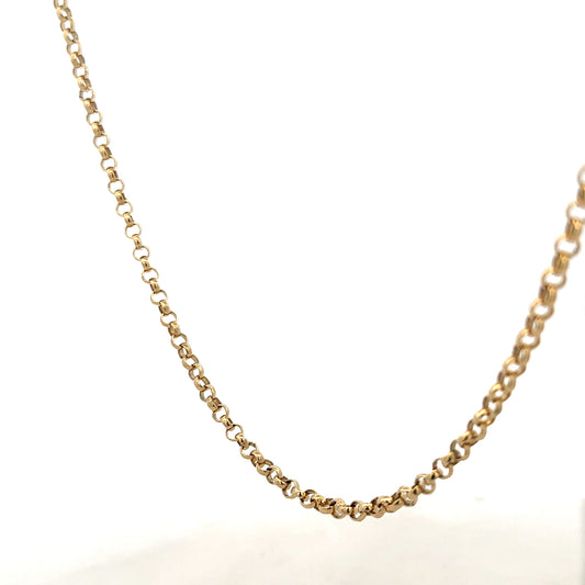 9ct yellow gold chain featuring a classic link design, perfect for everyday wear and layered jewelry styles.