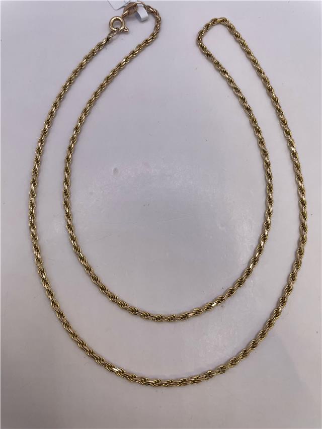 9ct yellow gold chain with a classic link design, unbranded jewelry piece, shown on a plain background.