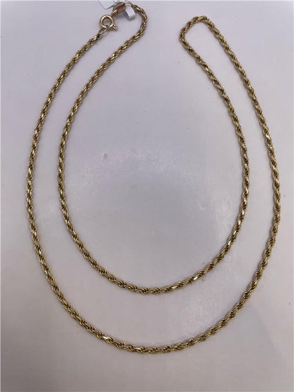 9ct yellow gold chain with a classic link design, unbranded jewelry piece, shown on a plain background.