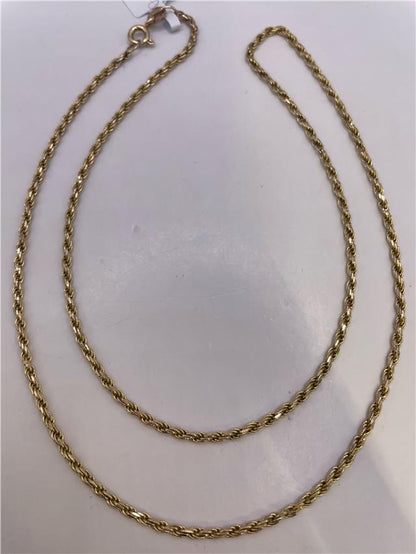 9ct yellow gold chain, unbranded, showcasing a delicate link design suitable for necklaces or pendants.
