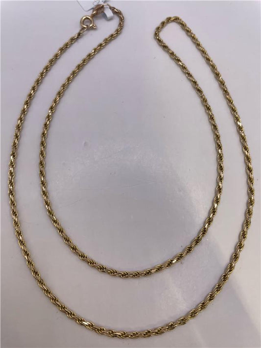 9ct yellow gold chain, unbranded, showcasing a delicate link design suitable for necklaces or pendants.