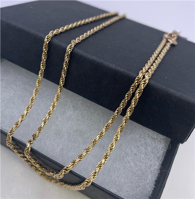 9ct yellow gold chain with a delicate link design, unbranded jewelry piece showcasing a shiny, polished finish.