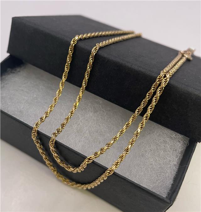 9ct yellow gold chain, unbranded, with a classic link design, shown in a close-up image.