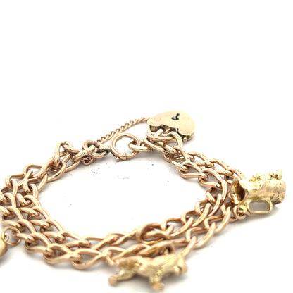 9ct yellow gold charm bracelet with intricate details, weighs 28.5g, designed for elegant jewelry collection.
