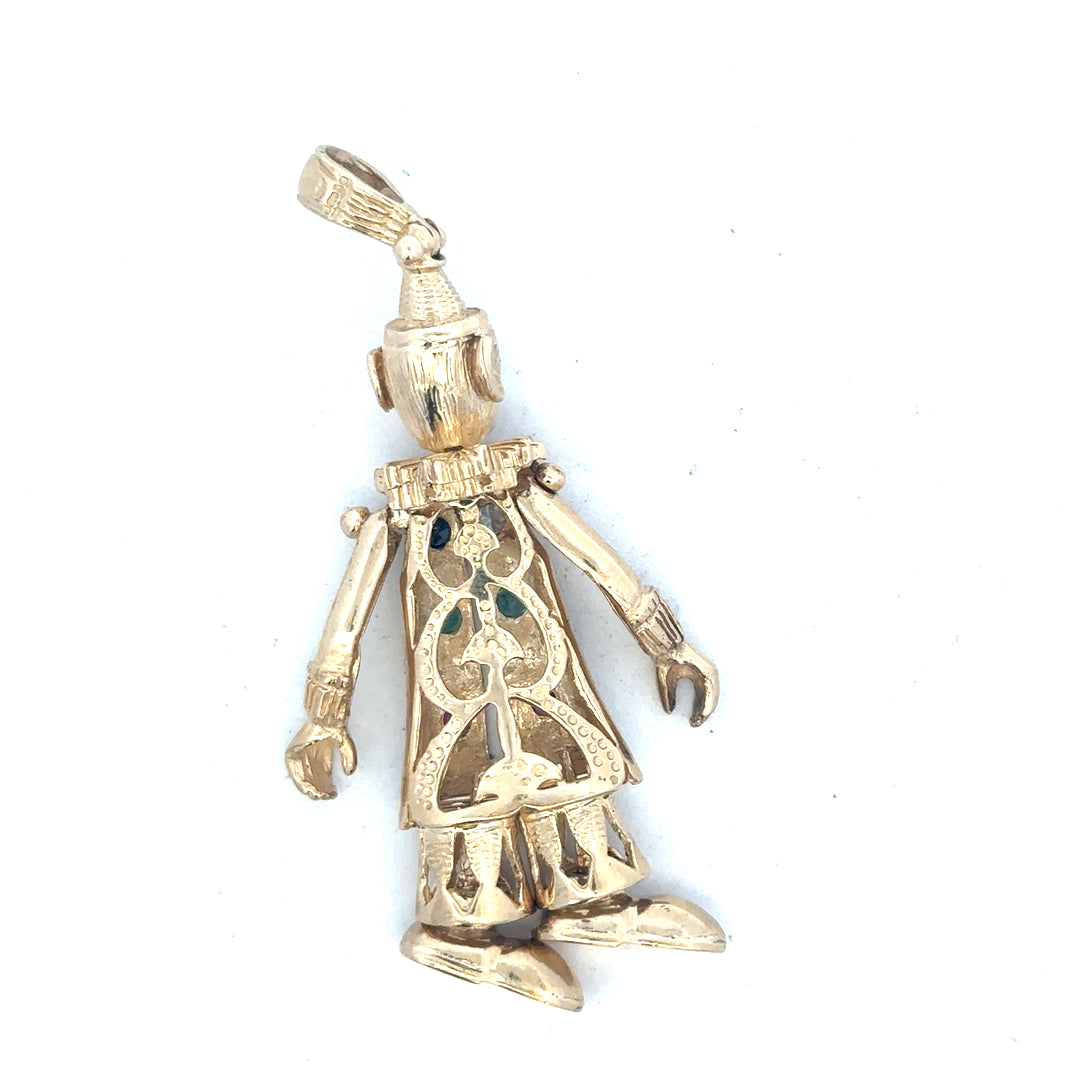9ct yellow gold clown pendant with detailed face and colorful accents, weighing 20.3 grams, unbranded jewelry accessory