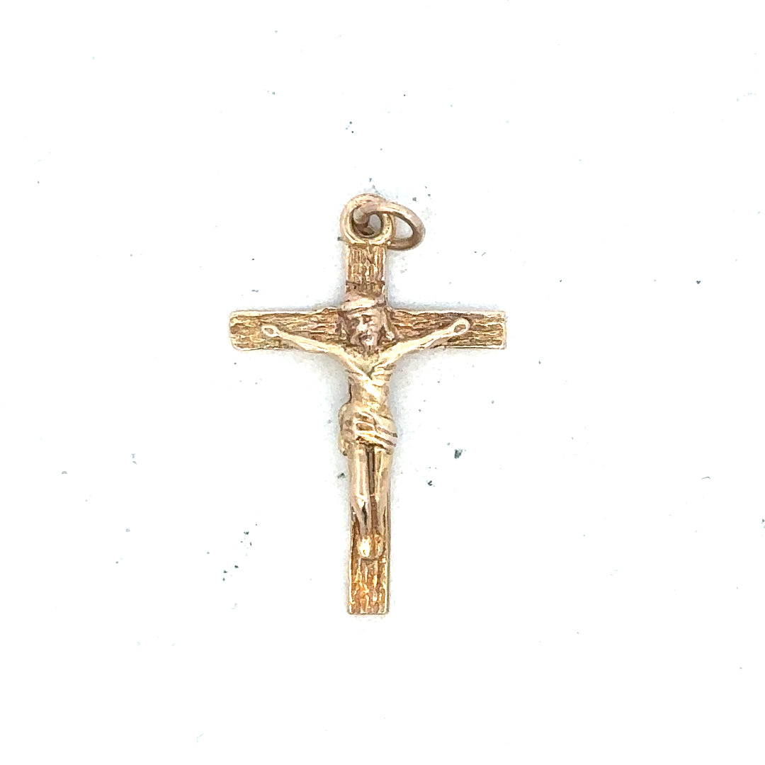9ct yellow gold cross pendant weighing 1.6g, featuring a simple design, unbranded jewelry piece for necklace decoration.