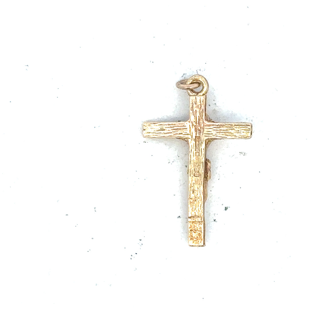 9ct yellow gold cross pendant weighing 1.6g, featuring a simple design and polished finish, ideal for everyday wear.