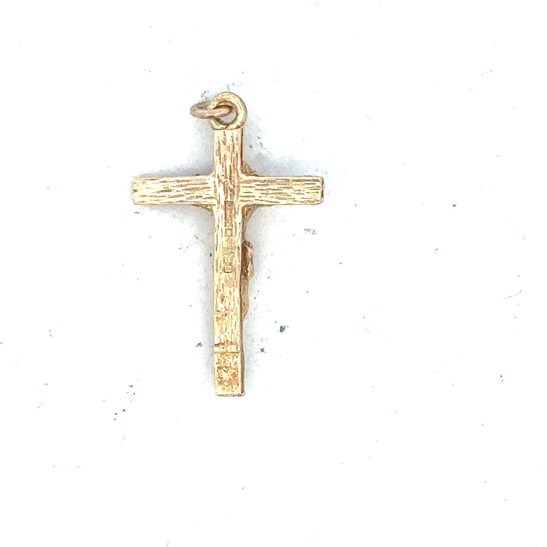 9ct yellow gold cross pendant weighing 1.6g, unbranded jewelry accessory with detailed cross design, visible in the image.