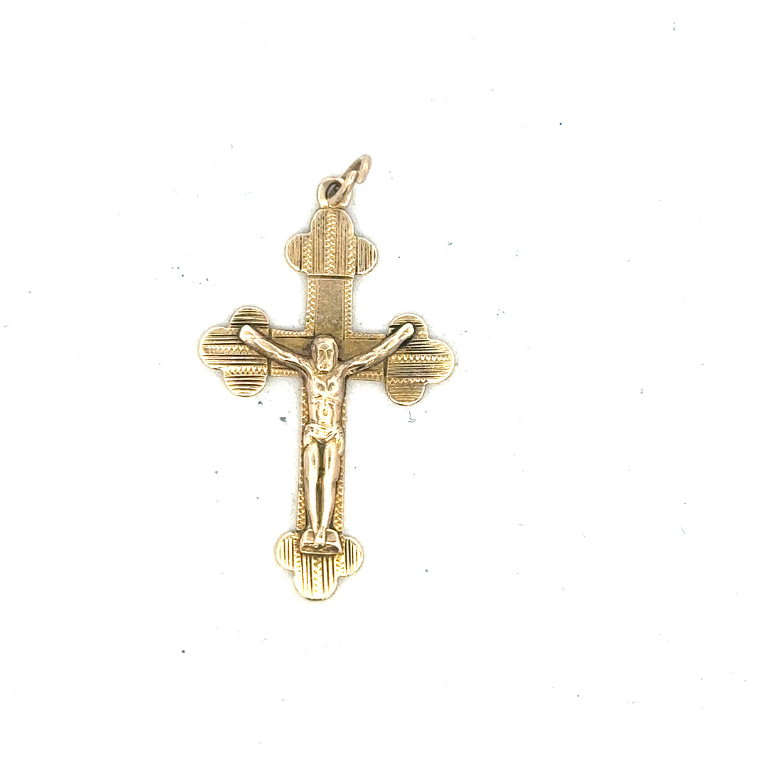 9ct yellow gold cross pendant weighing 2.7g, unbranded, with a simple design and polished finish.