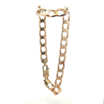 9ct yellow gold curb bracelet with a polished finish, weighing 18.3g, featuring interlinked oval links on a plain gold bracelet.