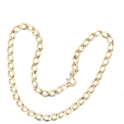 9ct yellow gold curb bracelet weighing 3.9g, unbranded, with a smooth, linked chain design visible in the image.