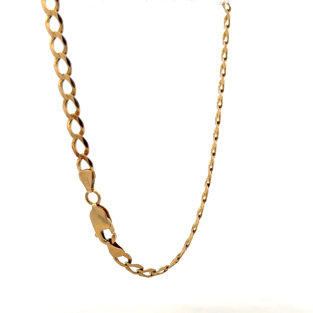 9ct yellow gold curb bracelet with a 7.6g weight, featuring a classic chain design, unbranded jewelry accessory.