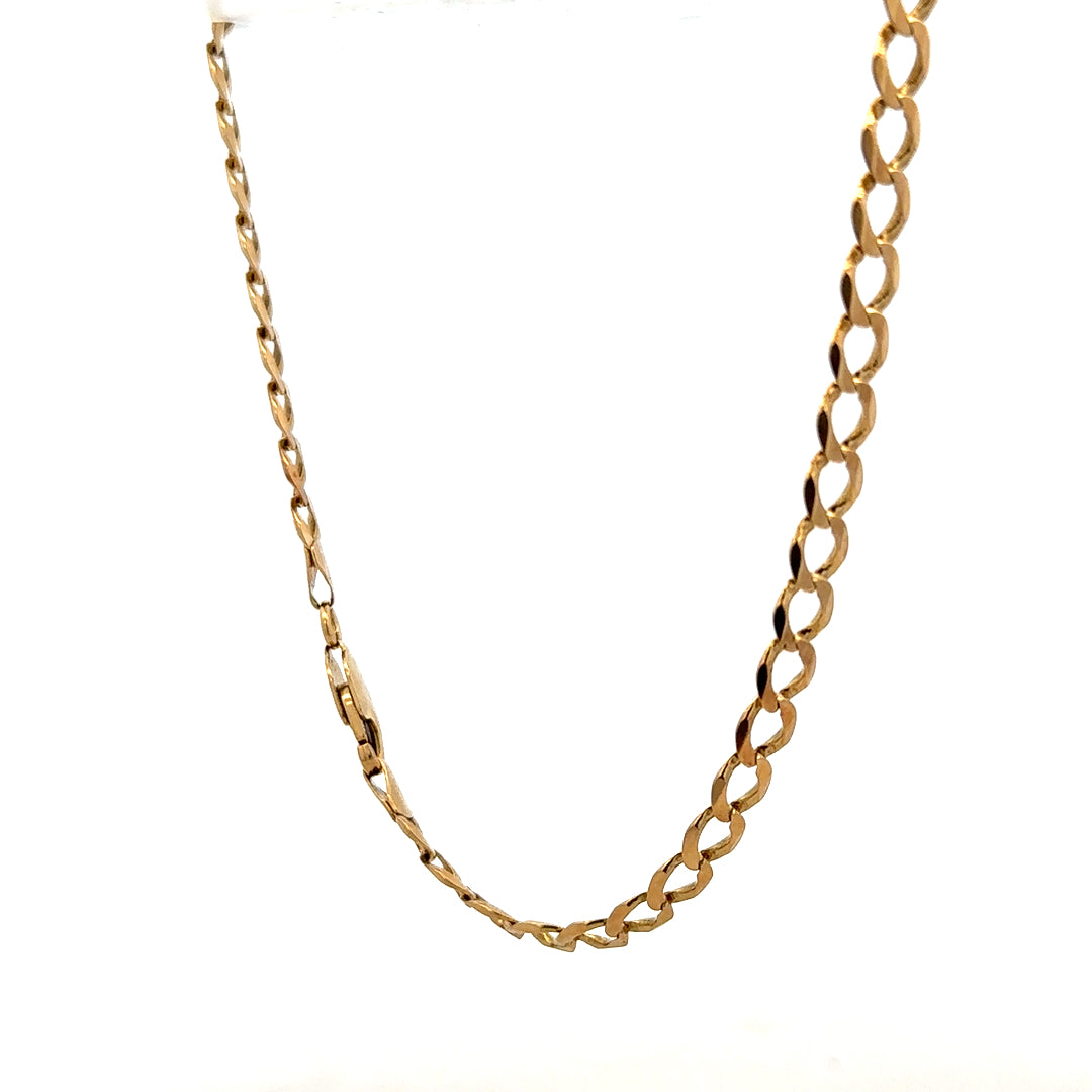 9ct yellow gold curb bracelet with a polished finish, weighing 7.6g, featuring classic linked chain design.