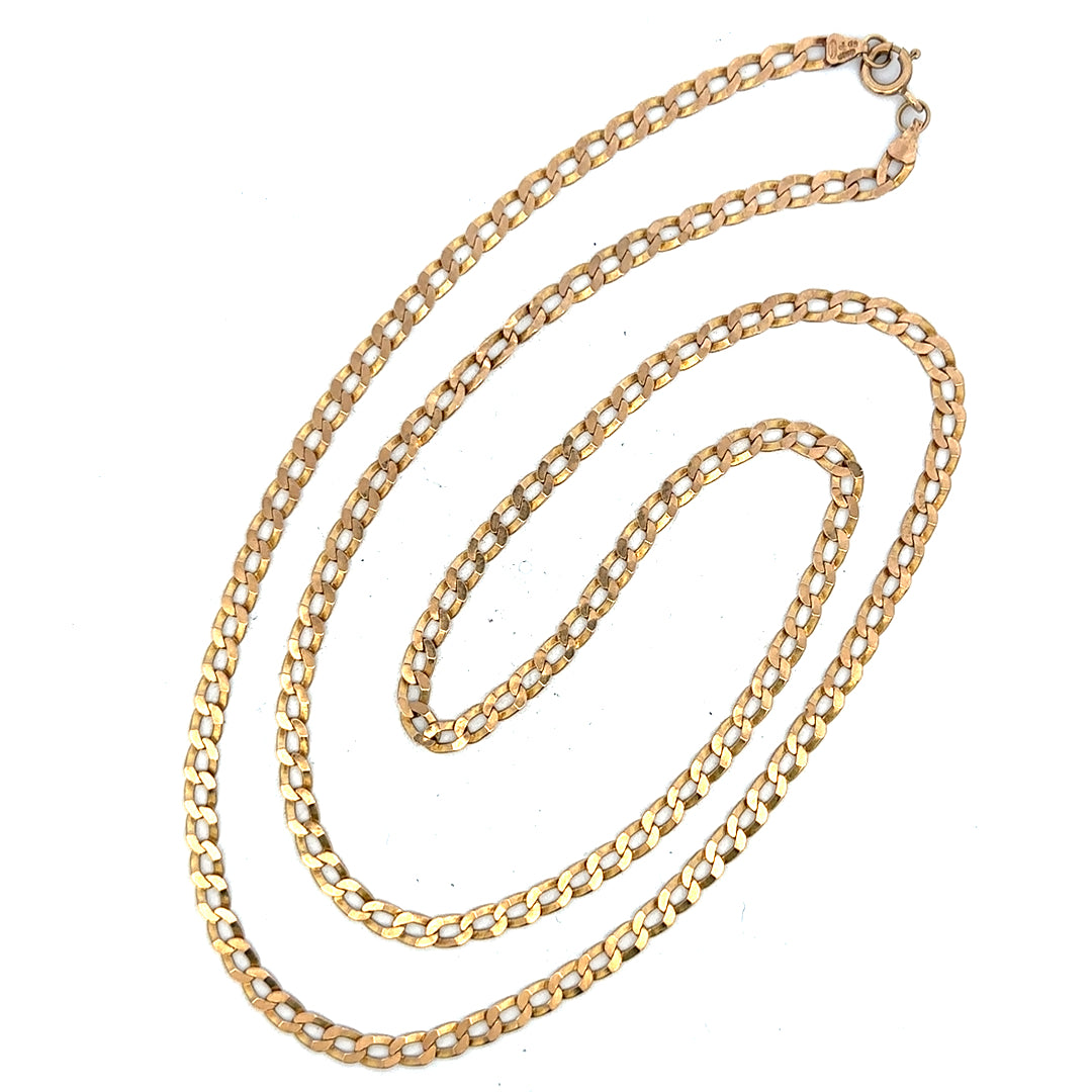 9ct yellow gold curb chain weighing 11.5g, unbranded jewelry chain with a classic curb link design.