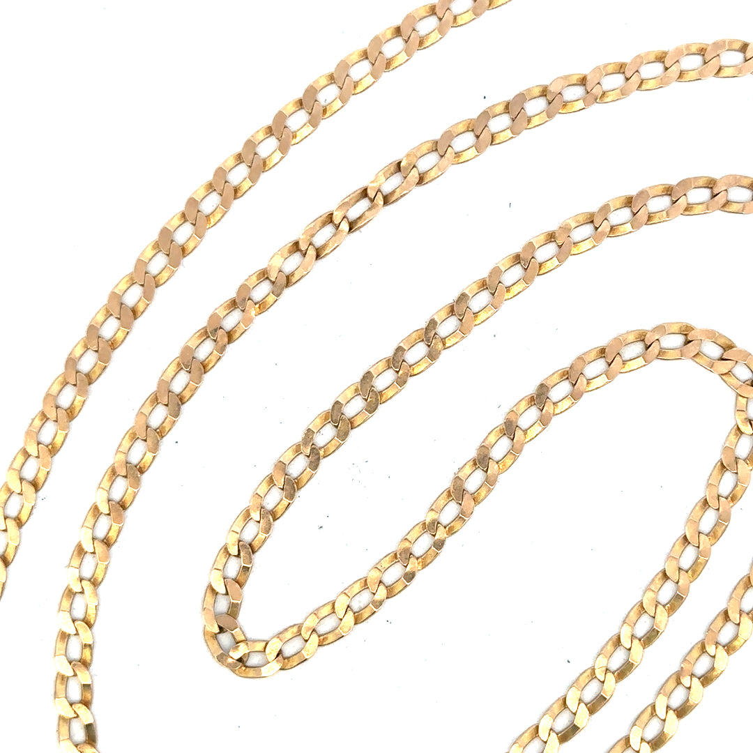 9ct yellow gold curb chain weighing 11.5g, showcasing a classic linked jewelry chain with a polished finish.
