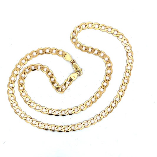 9ct yellow gold curb chain, unbranded, showcasing a shiny, durable jewelry chain with a secure clasp and 14.7g weight.