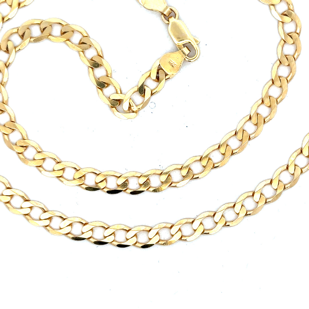 9ct yellow gold curb chain weighing 14.7g, unbranded jewelry accessory with a classic linked design.