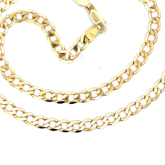 9ct yellow gold curb chain weighing 14.7g, unbranded jewelry accessory with a classic linked design.