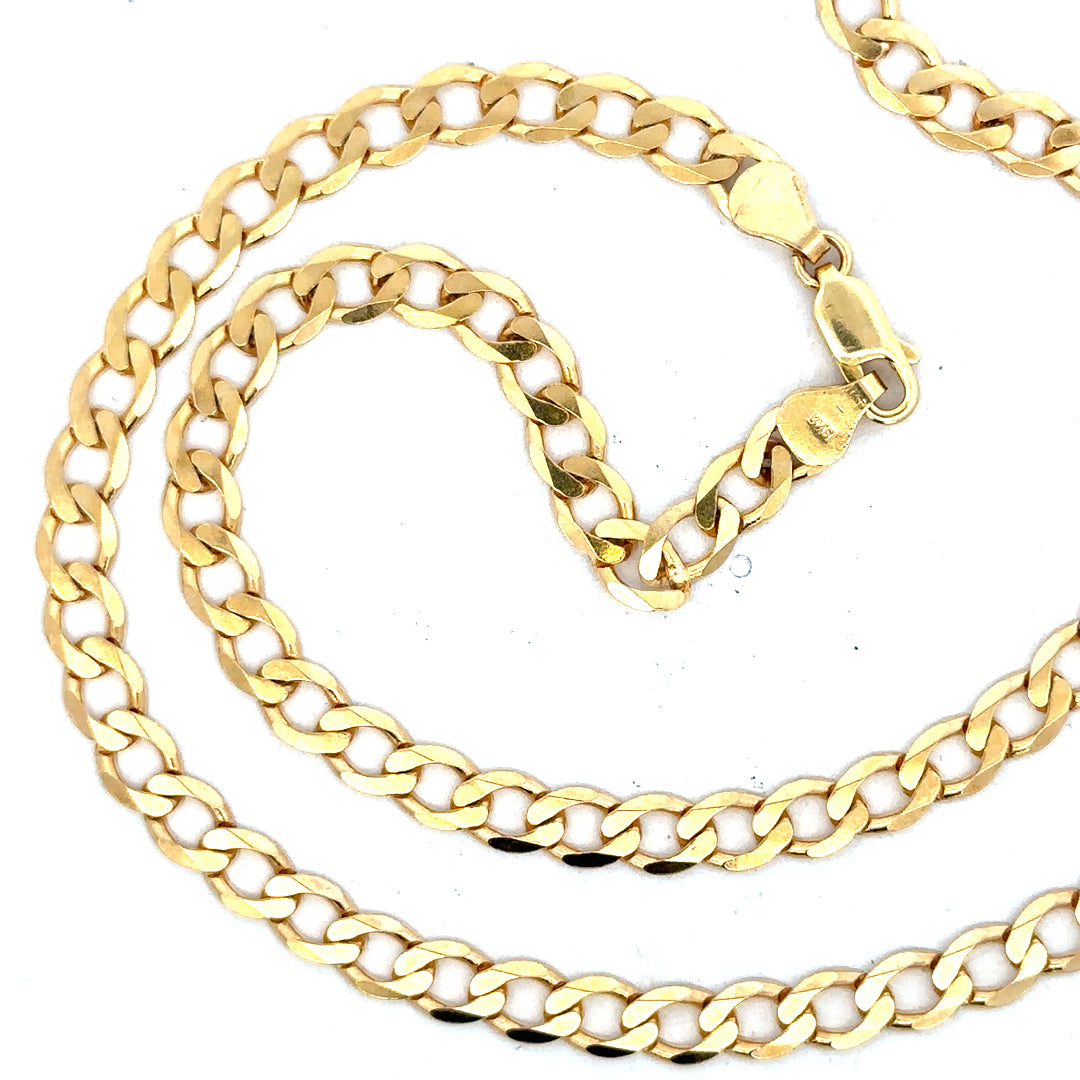9ct yellow gold curb chain, unbranded, featuring a classic design with a total weight of 14.7 grams, shown on a plain background.