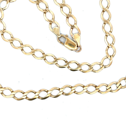 9ct yellow gold curb chain with a 16.3g weight, showcasing a classic design and polished finish.