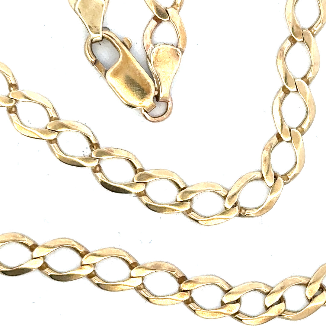 9ct yellow gold curb chain, unbranded, 16.3g, with detailed links and a polished finish.
