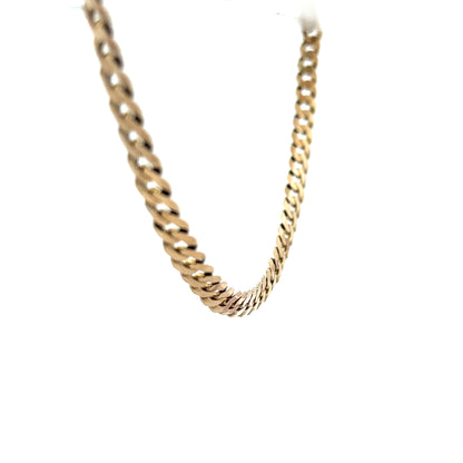 9ct yellow gold curb chain weighing 25.4g, featuring classic links, unbranded jewelry chain for men or women.