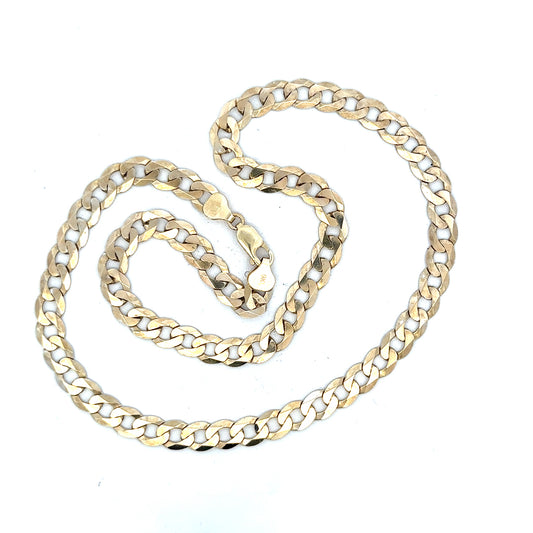 9ct yellow gold curb chain, unbranded, weighing 25.8g, featuring a classic design with interlocking links.