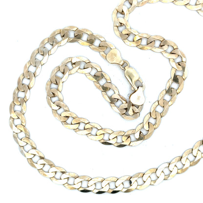 9ct yellow gold curb chain, unbranded, weighing 25.8g, shown with detailed links on a neutral background.