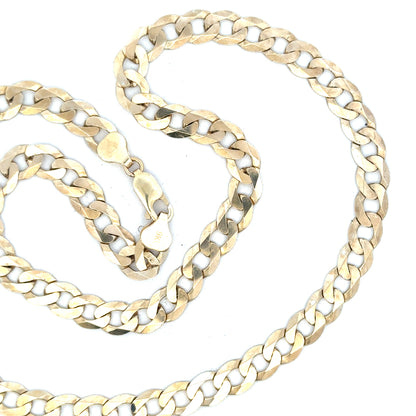 9ct yellow gold curb chain with a sturdy design, weighs 25.8 grams, featuring classic linked style and unbranded craftsmanship.