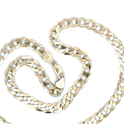 9ct yellow gold curb chain weighing 25.8g, unbranded jewelry chain with classic curb link design, shown in a close-up image.