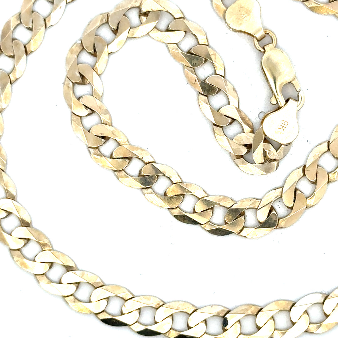 9ct yellow gold curb chain, unbranded, with a weight of 25.8 grams, showing its detailed link design and polished finish.