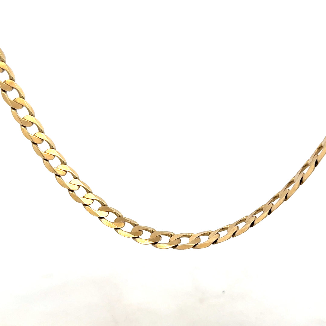 9ct yellow gold curb chain weighing 30.3g, featuring classic linked design, unbranded jewelry accessory.