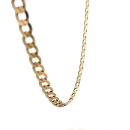 9ct yellow gold curb chain weighing 30.3g, featuring classic interlinked design, unbranded jewelry chain for men or women.