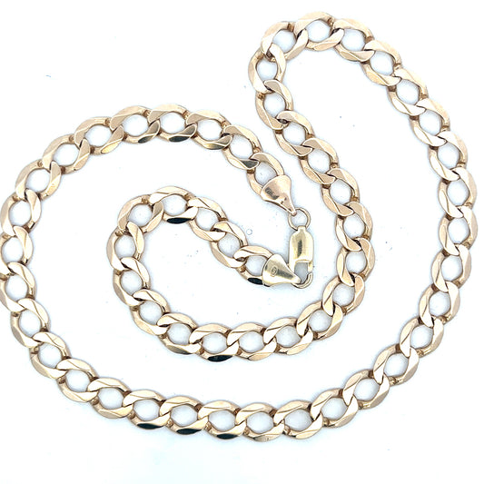 9ct yellow gold curb chain, unbranded, with a weight of 53.9g, featuring classic link design and polished finish.