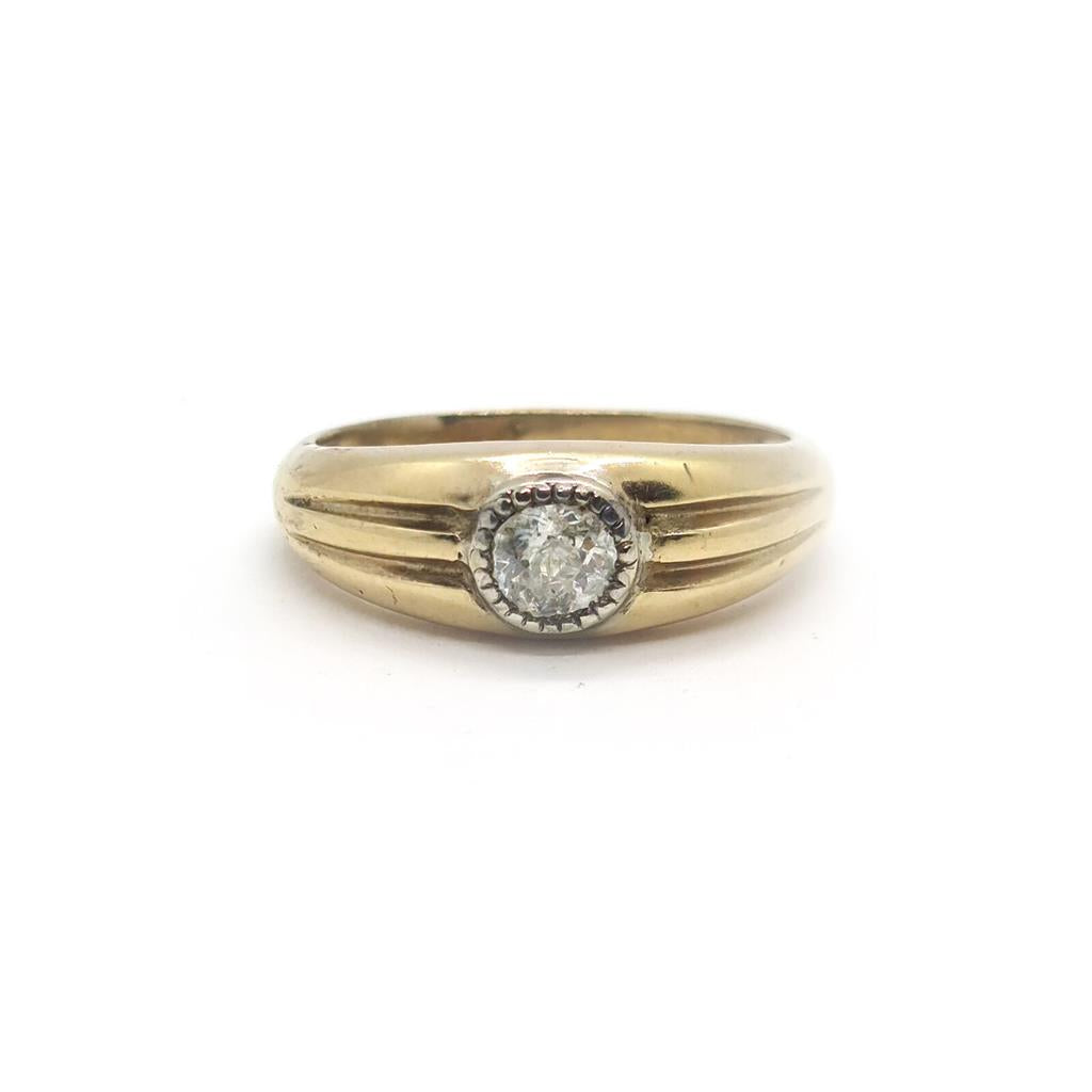 9ct yellow gold diamond ring with a sparkling central diamond and a polished band, unbranded jewelry for elegant style.