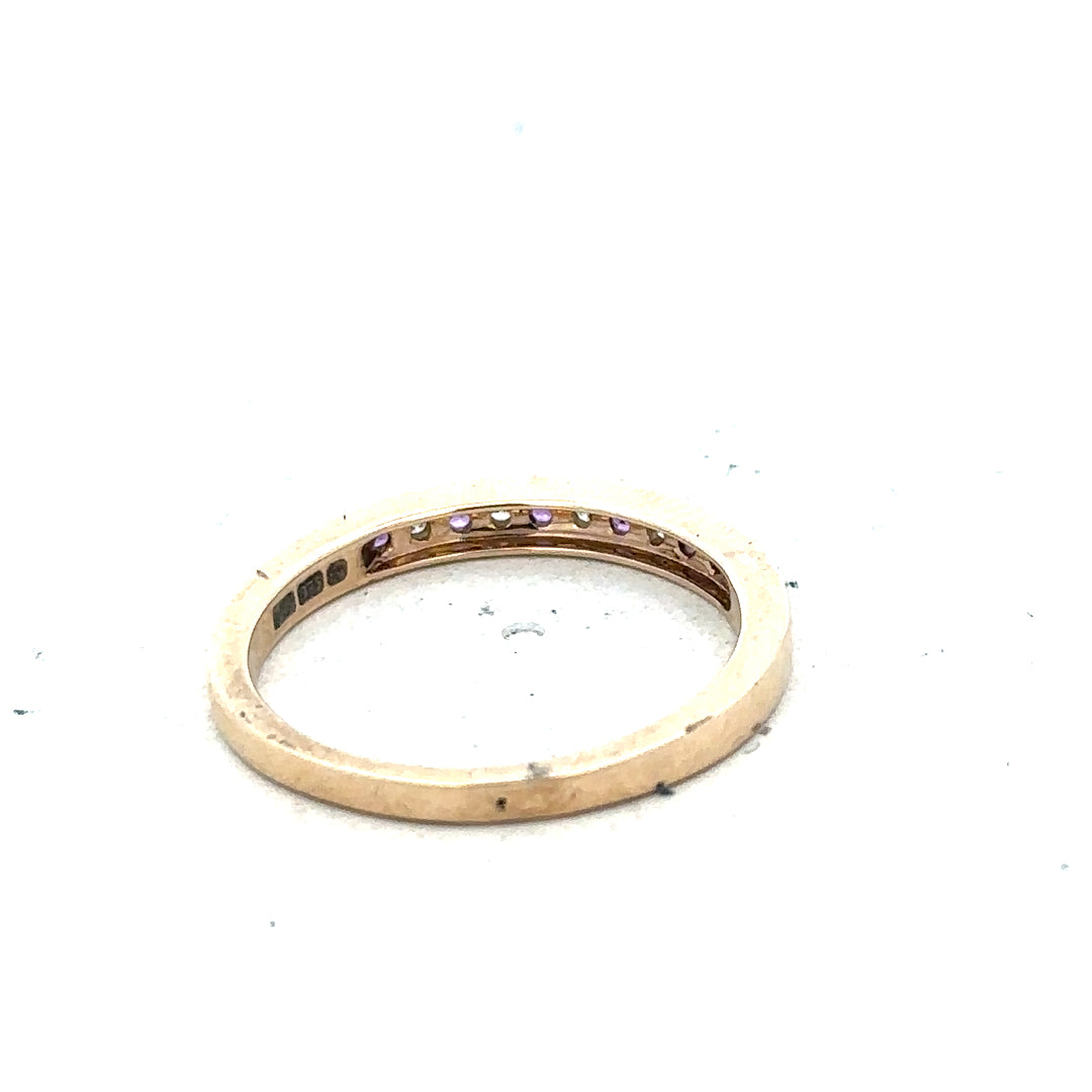 9ct yellow gold ring with diamond and amethyst gemstone, size N, unbranded jewelry featuring colorful gemstones and gold band