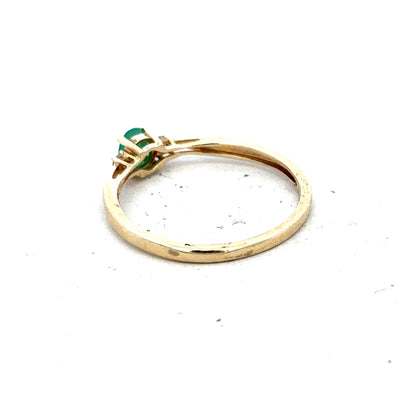 9ct yellow gold ring with diamond and emerald accents, size S, unbranded jewelry, elegant gemstone design.