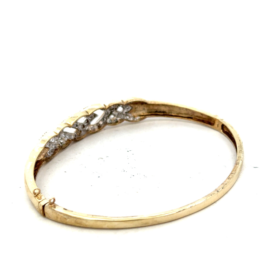 Yellow gold diamond bangle bracelet, 9ct unbranded gold jewelry with sparkling diamonds, 10g weight, elegant and stylish accessory