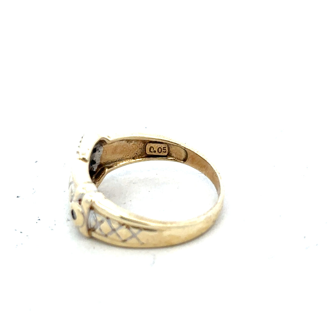 9ct yellow gold diamond buckle ring in size R with sparkling diamonds, unbranded jewelry for elegant style.