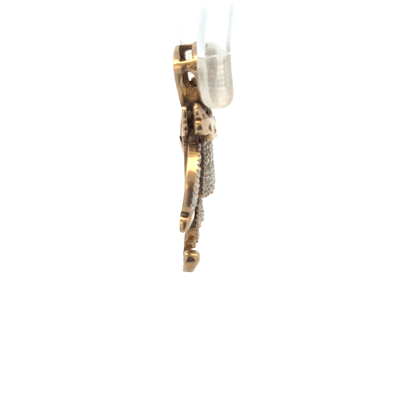 9ct yellow gold diamond clown pendant, unbranded, weighing 5.2g, featuring a detailed clown design with sparkling diamonds.