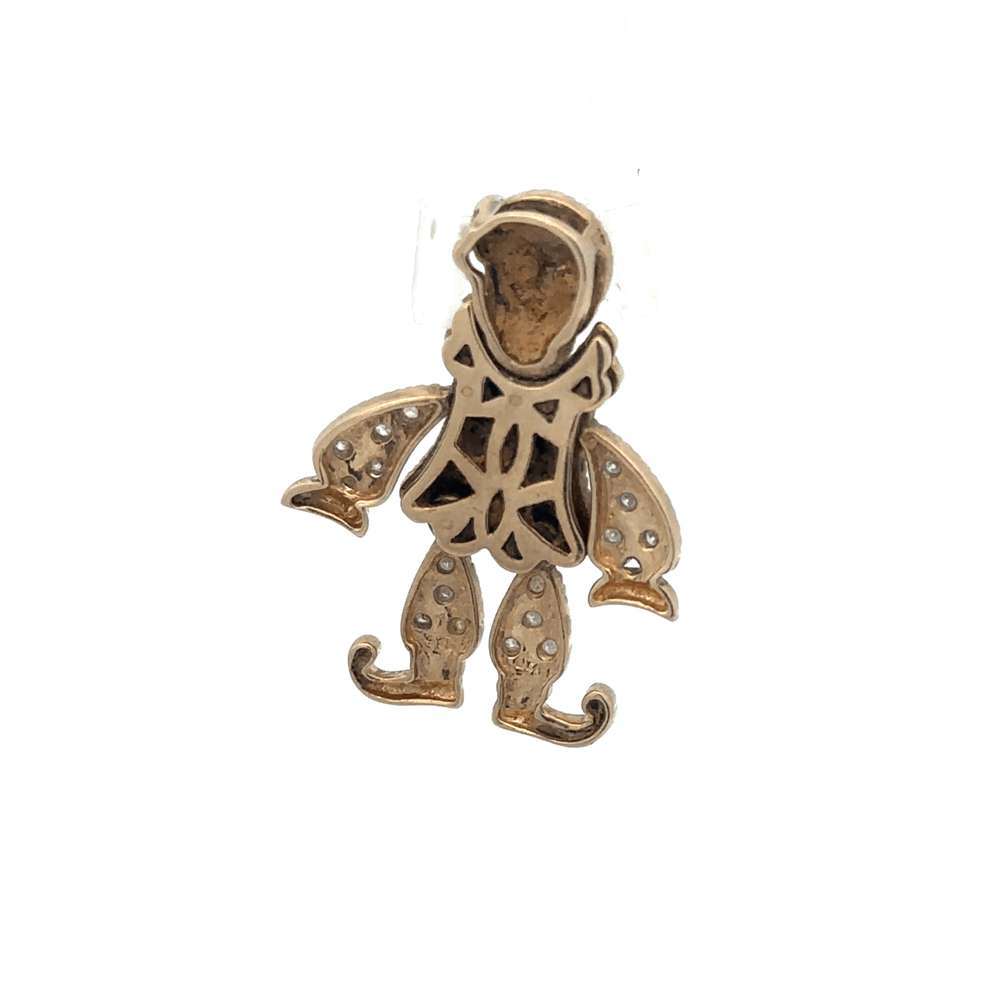 9ct yellow gold diamond clown pendant, unbranded, weighs 5.2g, featuring a detailed clown design in gold and diamonds.