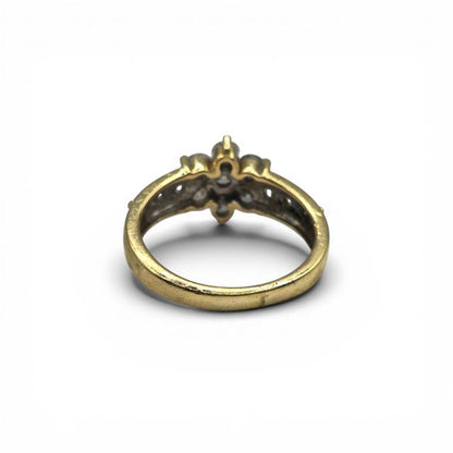 9ct yellow gold diamond cluster ring with sparkling diamonds, showcasing a elegant design and fine craftsmanship.