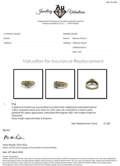 9ct yellow gold diamond cluster ring featuring a sparkling diamond centerpiece and elegant band design.
