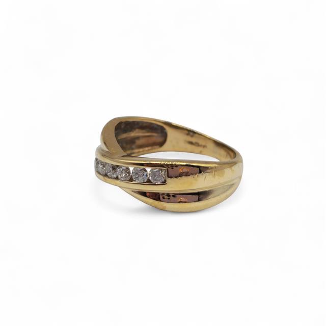 9ct yellow gold diamond crossover ring with sparkling diamonds and elegant design, perfect for special occasions or everyday wear.