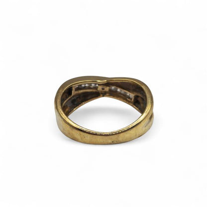 9ct yellow gold diamond crossover ring with sparkling diamonds and elegant design, unbranded jewelry, perfect for special occasions.