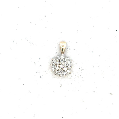 9ct yellow gold diamond pendant with delicate design, weighs 0.6g, featuring sparkling diamonds, unbranded jewelry accessory.