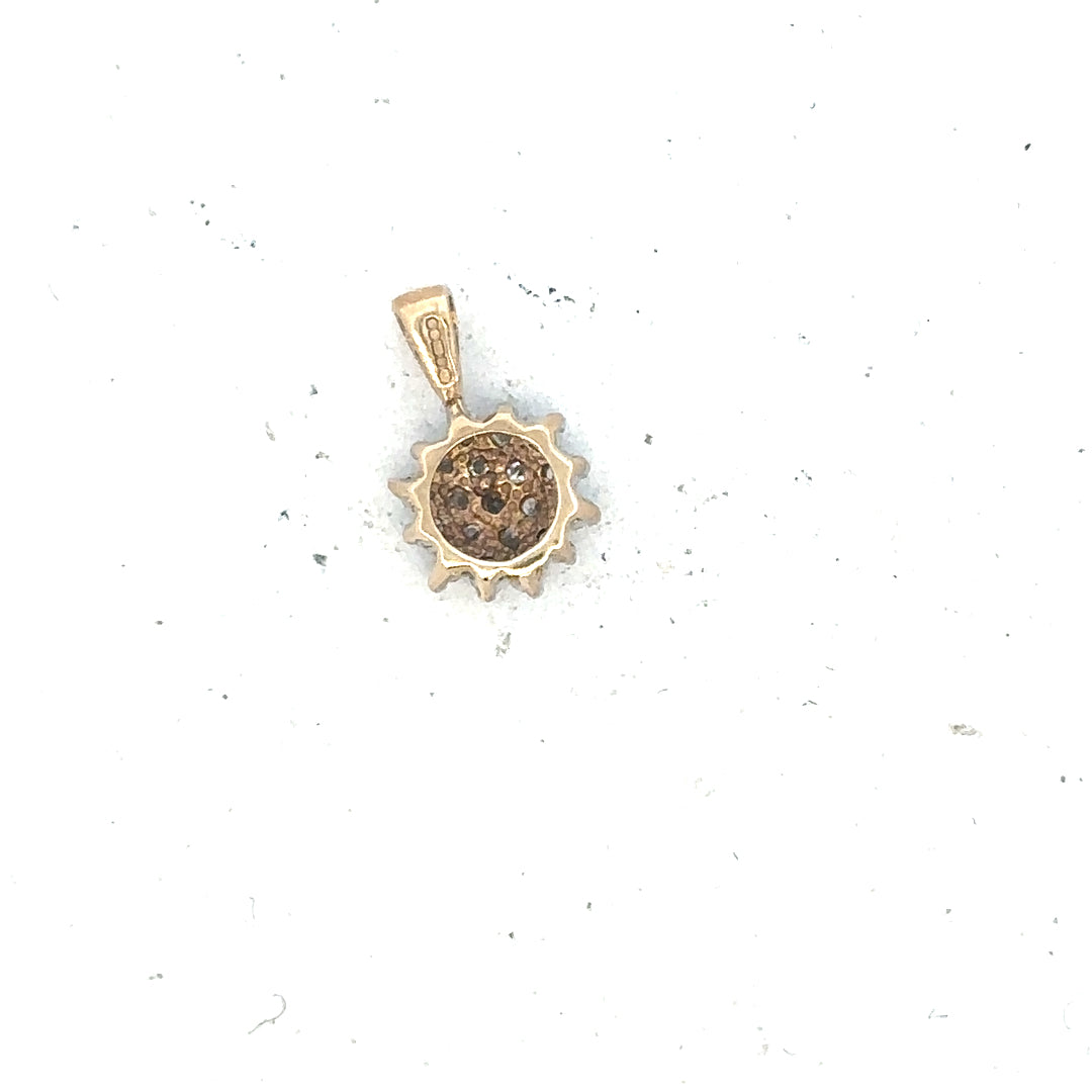9ct yellow gold diamond pendant with delicate design, weighing 0.6g, featuring sparkling diamonds on a classic pendant setting.