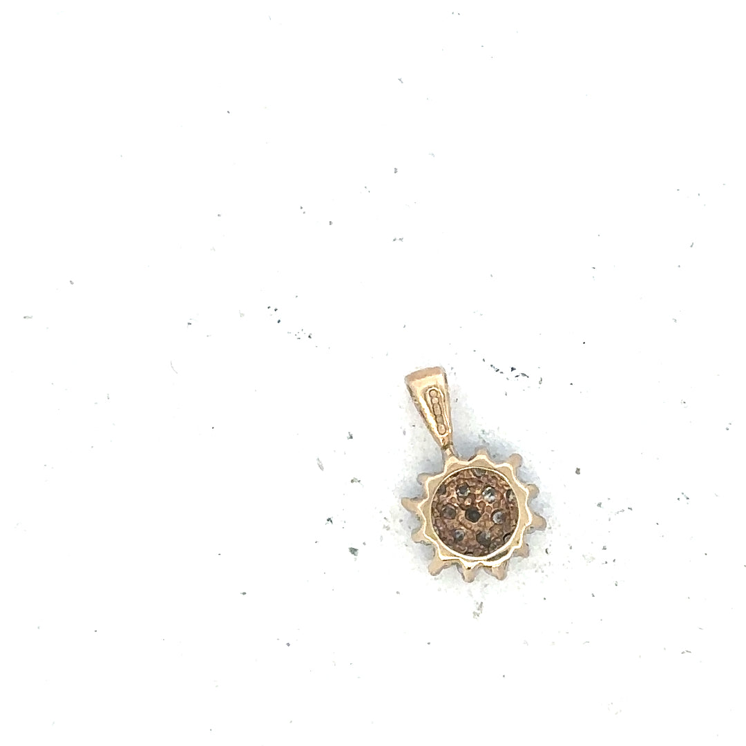 9ct yellow gold diamond pendant with a delicate design, weighing 0.6g, showcasing sparkling diamonds on a fine chain.