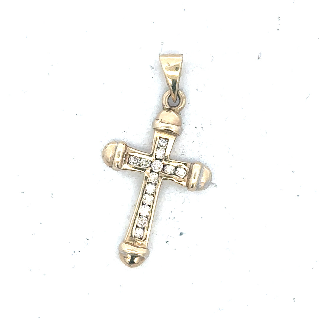 9ct yellow gold diamond pendant weighing 1.7g, featuring a simple elegant design with sparkling diamonds.
